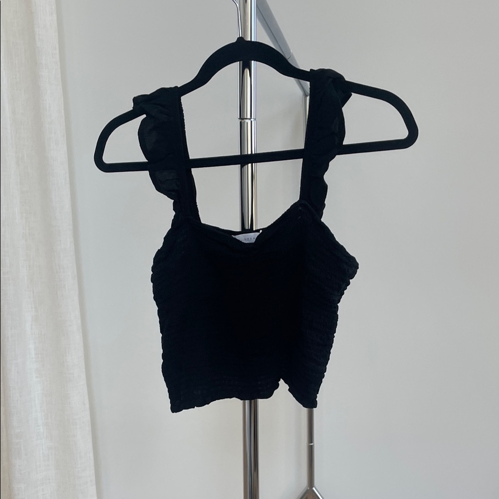 Lush Elegant Black Ruffle Strap Crop Top
